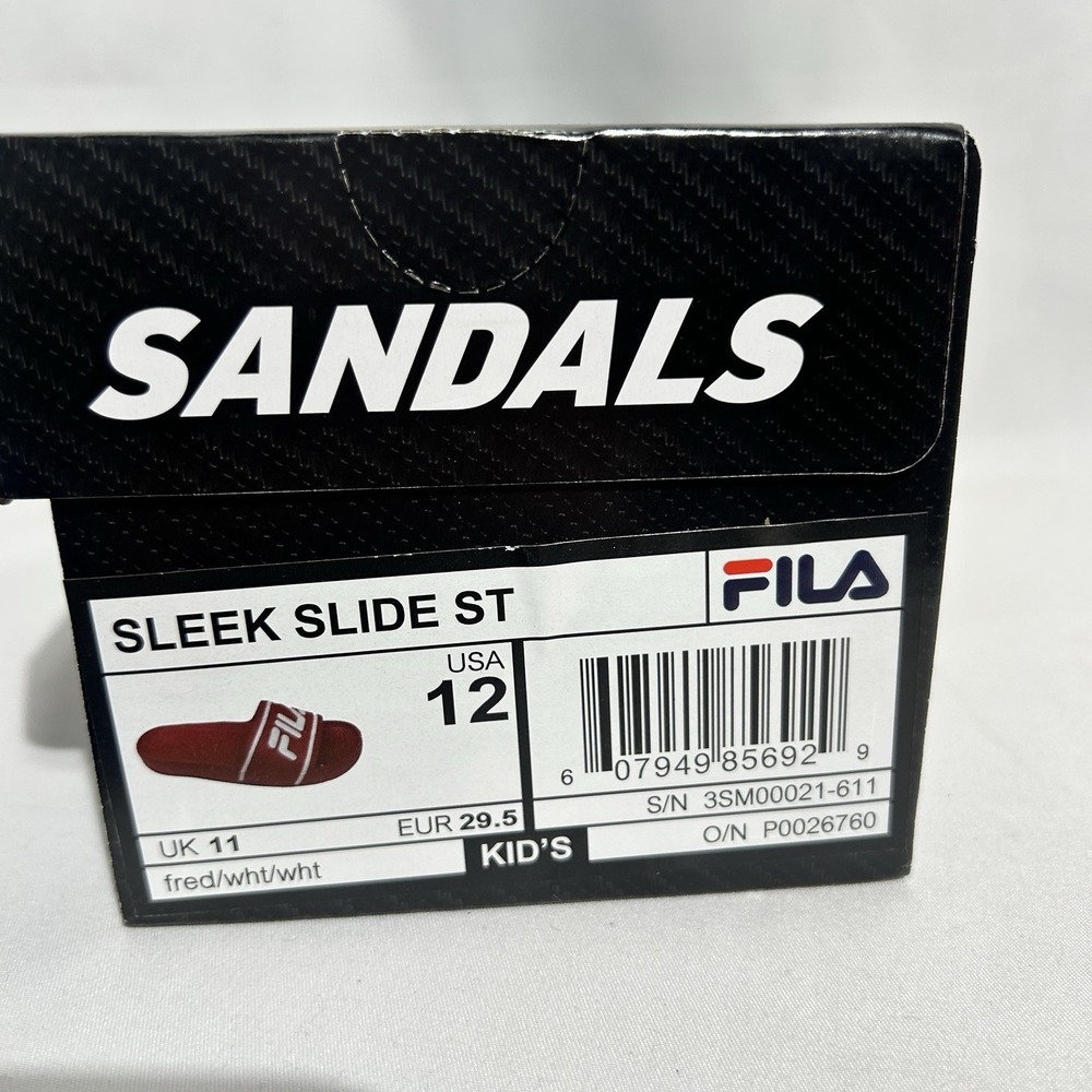 NEW KID'S FILA SLEEK SLIDE ST SANDAL, FILA RED WHITE, Kids Sz 12 - Picture 5 of 6